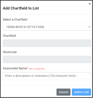 Add Chartfield to List Dialog box